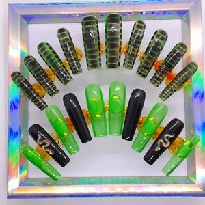 HAND PAINTED PRESS ON NAILS-XL SQUARE-SNAKE PRINT-20 NAILS